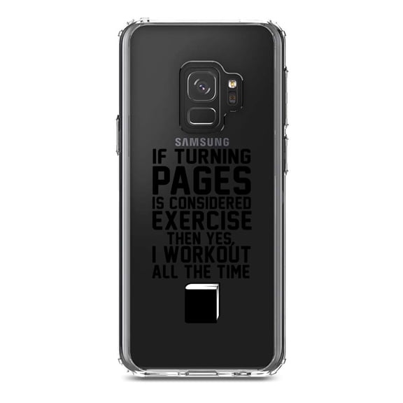 DistinctInk Clear Shockproof Hybrid Case for Samsung Galaxy S9 (5.8" Screen) - TPU Bumper Acrylic Back Tempered Glass Screen Protector - Turning Pages Considered Exercise I Workout