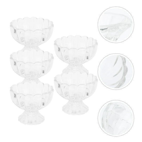 Moluckfu Clear Round Pudding Cup Transparent Ice Cream Pudding Glass Cup 5Pcs 3.5x3.5x3.1in