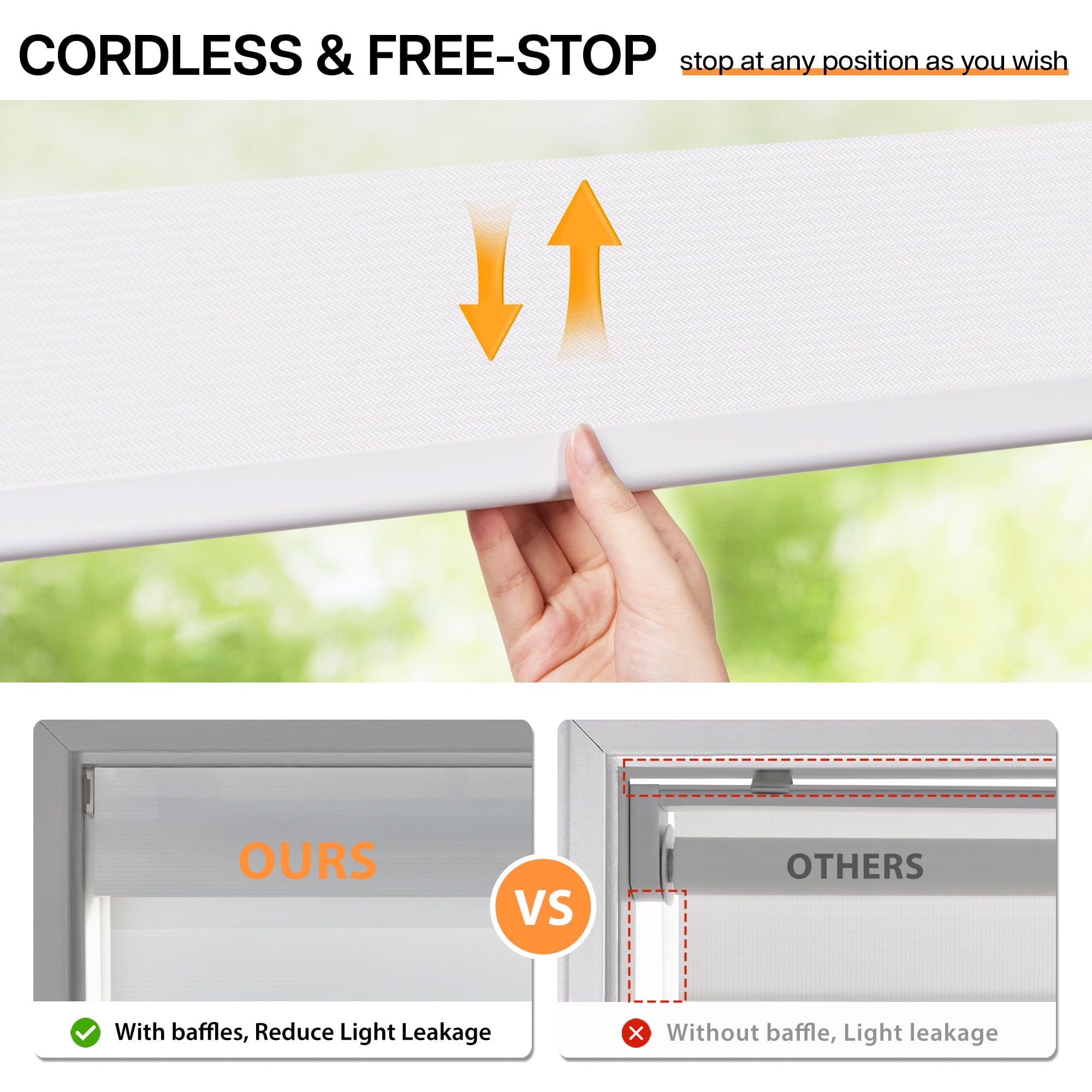LazBlinds Cordless Zebra Blinds for Windows - Dual Layer Light Filtering & Blackout Roller Shades, Free-Stop Lift System, No Drill Easy Install, Day & Night Privacy with Valance, 35"W X 72"H, White