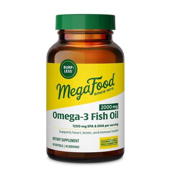 MegaFood Burp-less Omega 3 Fish Oil, Heart & Brain Support, 90 Softgels, 45 Servings