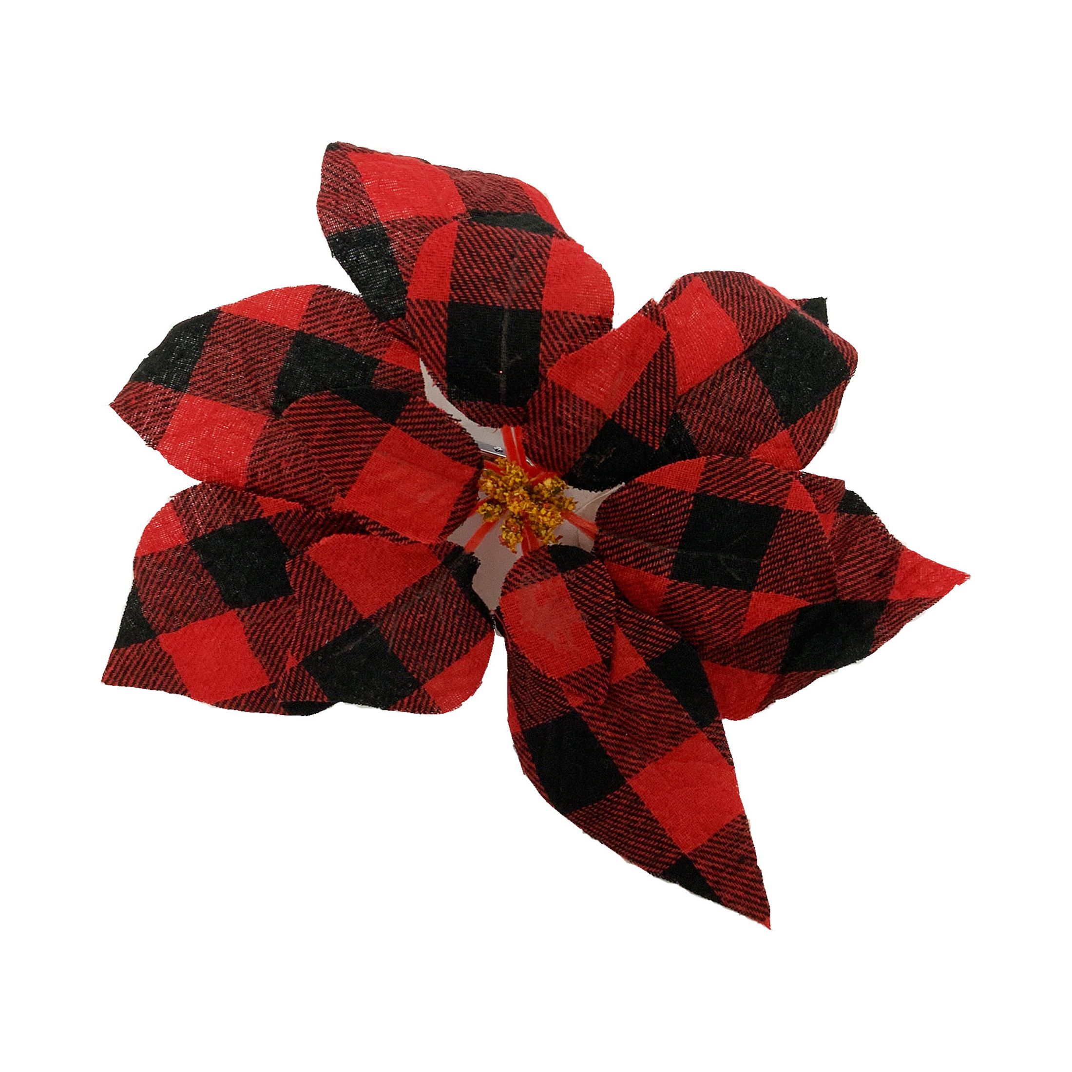 Holiday Time Dotcom 12 Pack Red and Black Check Poinsettia Clips - image 3 of 8