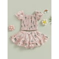 thumbnail image 3 of Bagilaanoe 2Pcs Toddler Baby Girls Skirt Set Floral Print Short Sleeve Ruched Tops + Lined Shorts Skirts 9M 12M 18M 24M 3T 4T Kids Summer Casual Outfits, 3 of 8