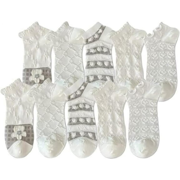 CoCozhu 5/10 Pairs Crystal Glass Socks for Women, Summer Transparent Thin Ankle Socks with Cute Pattern Designed