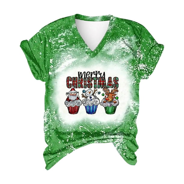 Camisas Navidenas Para Mujer Blusas Con Estampado de Letras Divertidas de Verano Camisetas Informales Con Cuello en V Camisetas de Manga Corta Odeerbi ODB195638 Bodega Aurrera en linea