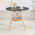 thumbnail image 3 of Round Coffee Table with Woven Storage Basket - Black MDF and Solid Wood Legs, 3 of 10