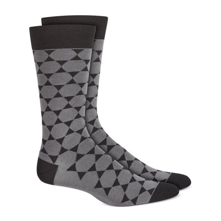 ALFATECH BY ALFANI Mens Gray Rayon Geometric Moisture Wicking Seamless Casual Crew Socks 7-12