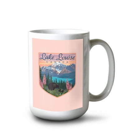 

15 fl oz Ceramic Mug Lake Louise Canada Bear and Spring Flowers Contor Dishwasher & Microwave Safe