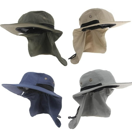 Neck Flap Boonie Hat Fishing Hiking Safari Outdoor Sun Brim Bucket Bush Cap  Blue