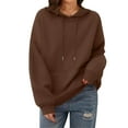 thumbnail image 3 of Women's Fashion Oversized Drop Shoulder Long Sleeve Sweatshirt Solid Color Hooded Sweatshirt for Casual Wear,Coffee,M, 3 of 6