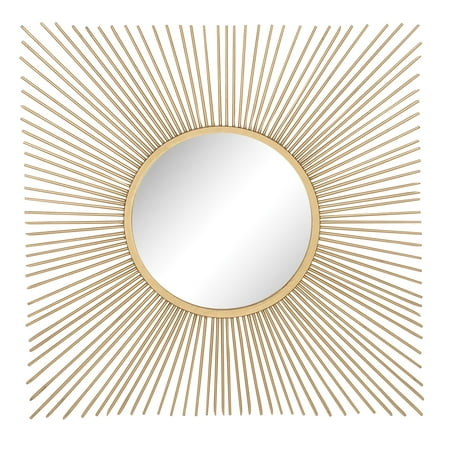 Decmode Glam 40 Inch Square Metal And Wood Sunburst Framed Wall Mirror Gold