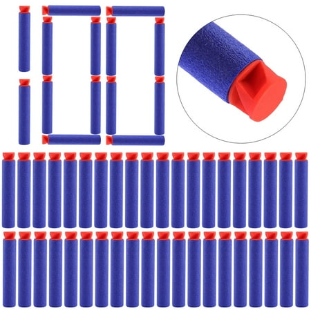 100Pcs Soft Bullet Flat Soft Head Foam Bullets for Nerf N-strike Elite Series 2.83"x0.51"inch/ 7.2c*1.3cm - Red Head + Blue