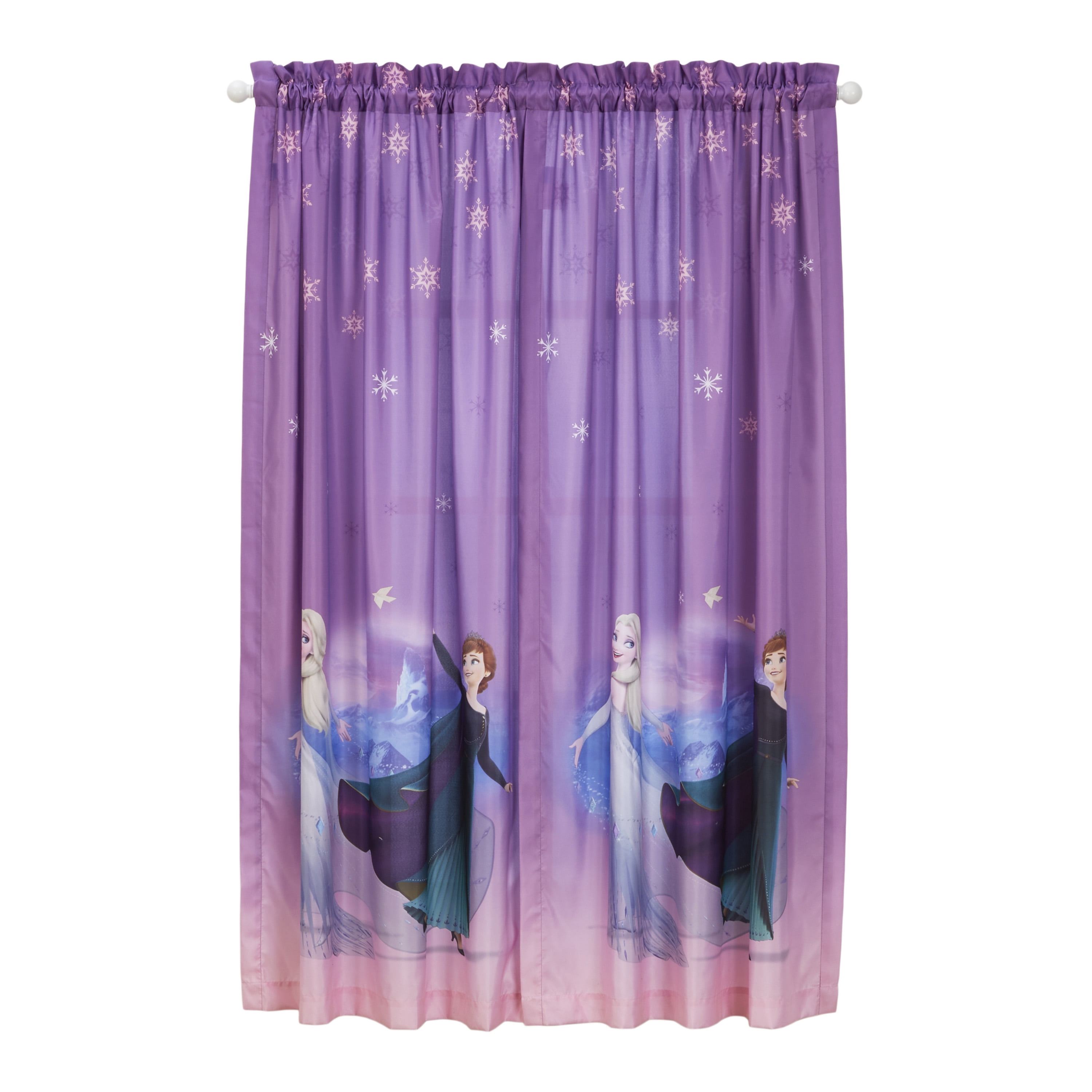 Disney Frozen Kids Room Window Curtain Panels With Tie Backs Dark Purple 82"X63" 
