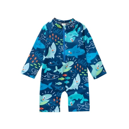 

Toddler Baby Boy One-Piece Swimsuit Print Long Sleeve Zipper Rashguard Swimwear Bathing Suit