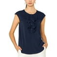 thumbnail image 3 of Allegra K Women's Ruffle Neck Cap Sleeves Button Placket Loose Blouse, 3 of 7