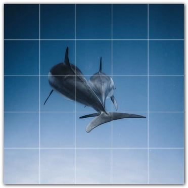 Picture-Tiles.com: Dolphin Ceramic Tile Wall Mural WAL500516-55L. 40"W x 40"H using (25) 8" x 8" Ceramic Tiles-Satin Finish