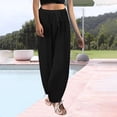 thumbnail image 4 of TRUBKH Linen Pants Women High Waisted Fashion Drawstring Lightweight Cruise Pants Palazzo Pants Wide Leg Linen Pants Boho Bottoms Palazzo Pants Plain Drawstring Trousers Tapered Pants Black 4XL, 4 of 5