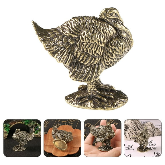 FRCOLOR Golden Brass Turkey Statue for Decoration Retro Vintage Desktop Ornament Sturdy Durable Smooth