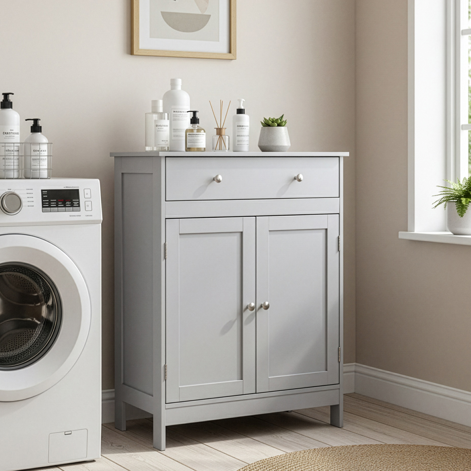 Ktaxon Bathroom Floor Cabinet, Freestanding Storage Cupboard w/ Drawer and 2 Doors, MDF Gray