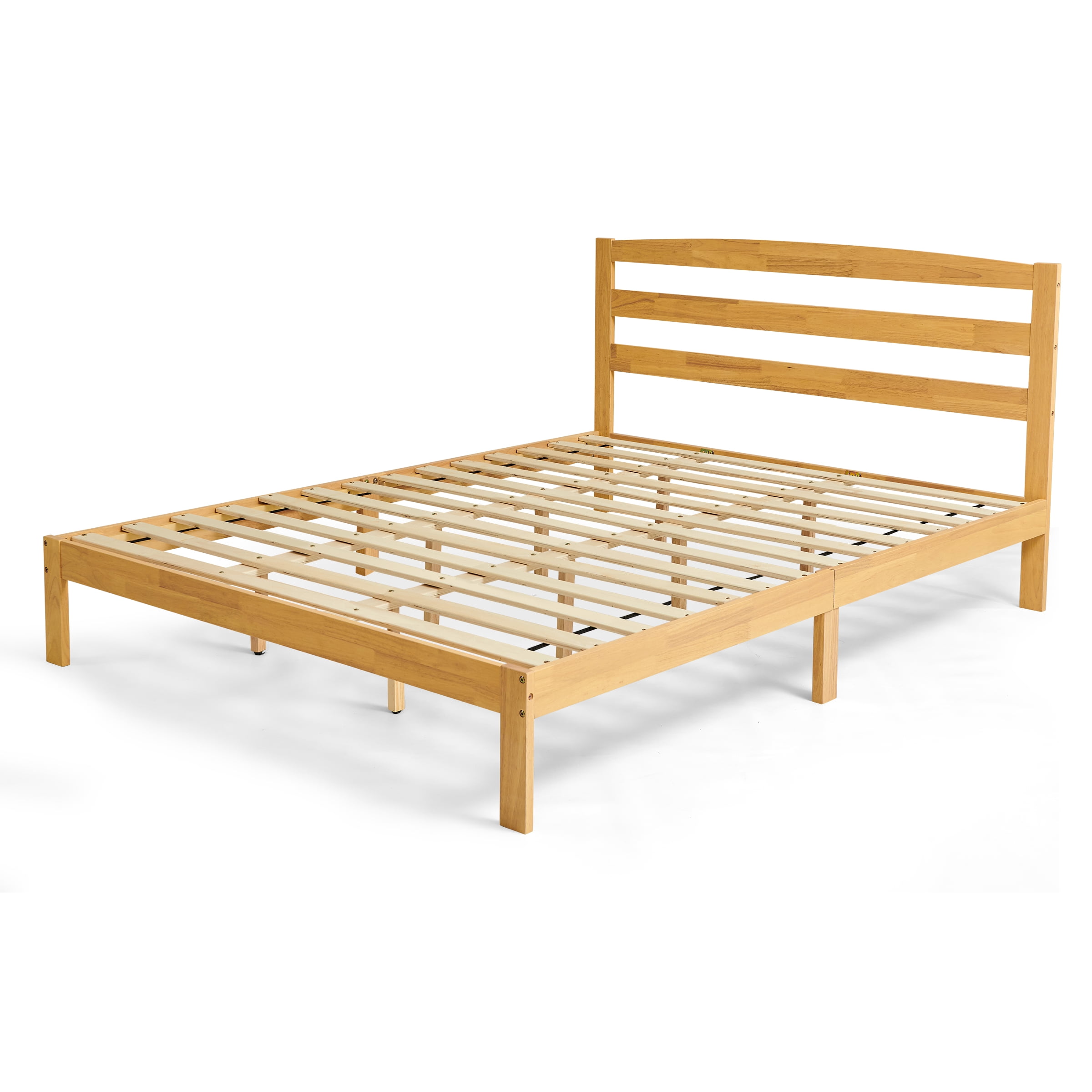 King Bed Frame, Wood Bed Platform with Headboard, No Box Spring, Natural