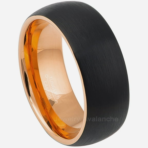 2-Tone Tungsten Wedding Ring - Band for Mens & Womens- 8mm Rose Gold IP Tungsten Ring - Comfort Fit Domed Tungsten Band