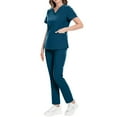 thumbnail image 5 of HAJWOH Navy Scrubs Sets for Women Stretchy Nurse Uniform Short Sleeve V Neck Scrub Top & Pants Solid Color Scrubs Sets with Multi Pockets Navy L, 5 of 6