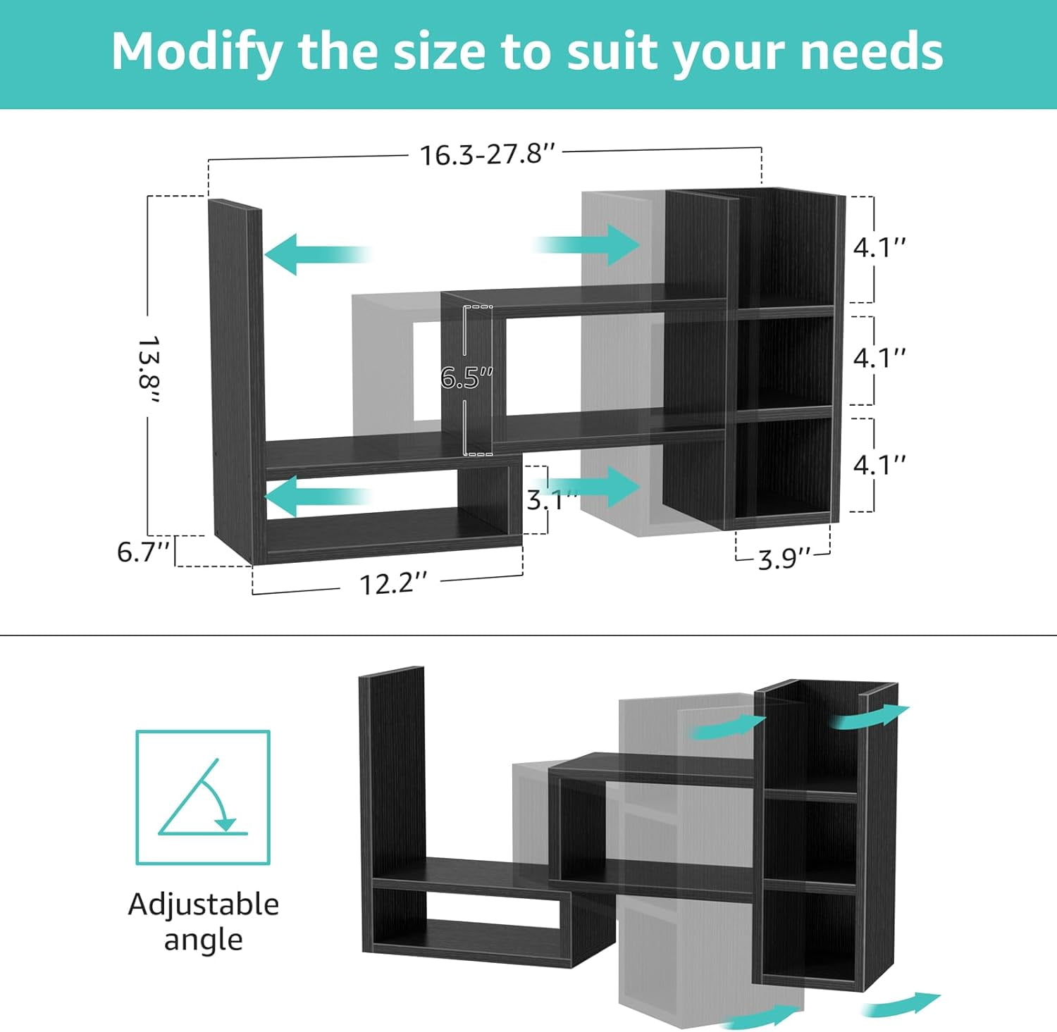 Adjustable Desk Shelves Organizer with 3 Tiers for Office Desktop Storage and Accessories