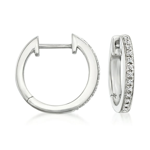 Ross-Simons Sterling Silver Small Hoop Earrings With Diamond Accents, Women's, Adult