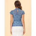thumbnail image 4 of Blusa Semitransparente Con Cuello Alto Y Manga Corta Con Abertura En La Espalda Y Encaje Para Mujer Azul XL, 4 of 5