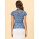 thumbnail image 4 of Blusa Semitransparente Con Cuello Alto Y Manga Corta Con Abertura En La Espalda Y Encaje Para Mujer Azul XL, 4 of 5