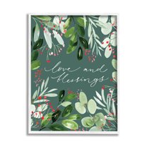 Love & Blessings Green Floral Leaves Holiday Graphic Art White Framed Art Print Wall Art