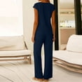 thumbnail image 4 of Womens Summer Travel Outfits Sleeveless V Tank Tops with Drawstring Wide Leg Pants Flowy Beach Vacation Wear Navy S, 4 of 6