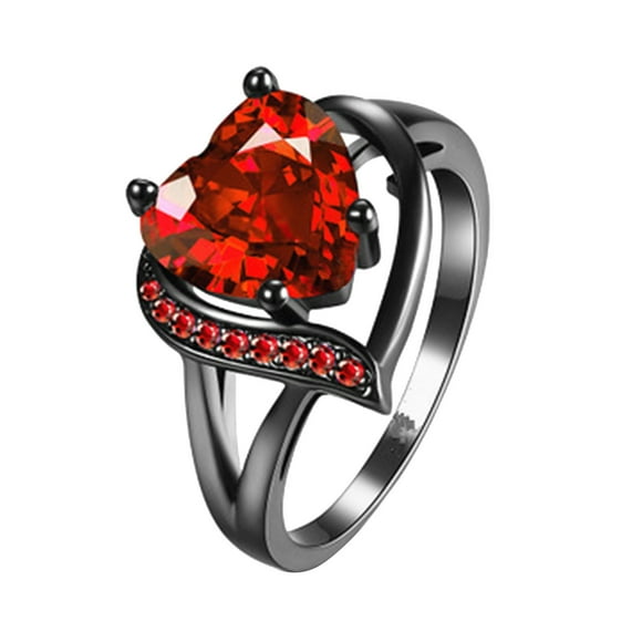 TopLLC Rings Ring Fashion Color Big Zircon Heart Shaped Copper Ring Size 6-10 Copper ring