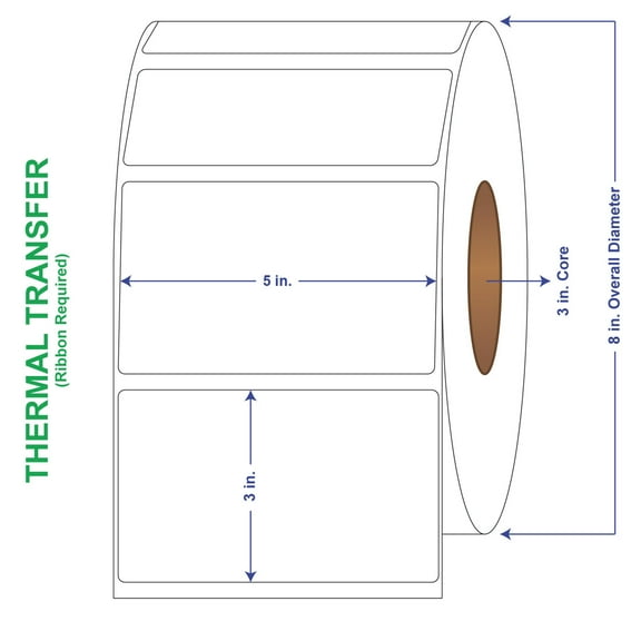 5" x 3" General Use Labels, Non-Perf Thermal Transfer Labels, 1900 per roll (4 Rolls per Carton)