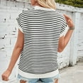 thumbnail image 4 of Elvqul Tops for Women Cotton Round Neck Sweater White Casual Pullover Stripe Print Juniors Short Sleeve Tops, 4 of 7