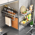 thumbnail image 3 of Kitchen punch-free wall-mounted shelf seasoning space aluminum multi-functional storage (single layer-30cm), 3 of 7