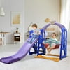Hohaski 4 in 1 Kids Slide and Swing Set for Age 3y+, Indoor and Outdoor Toddler Playset with Basketball Hoop Climber, Outside Boys Girls Backyard Playground, Purple Blue