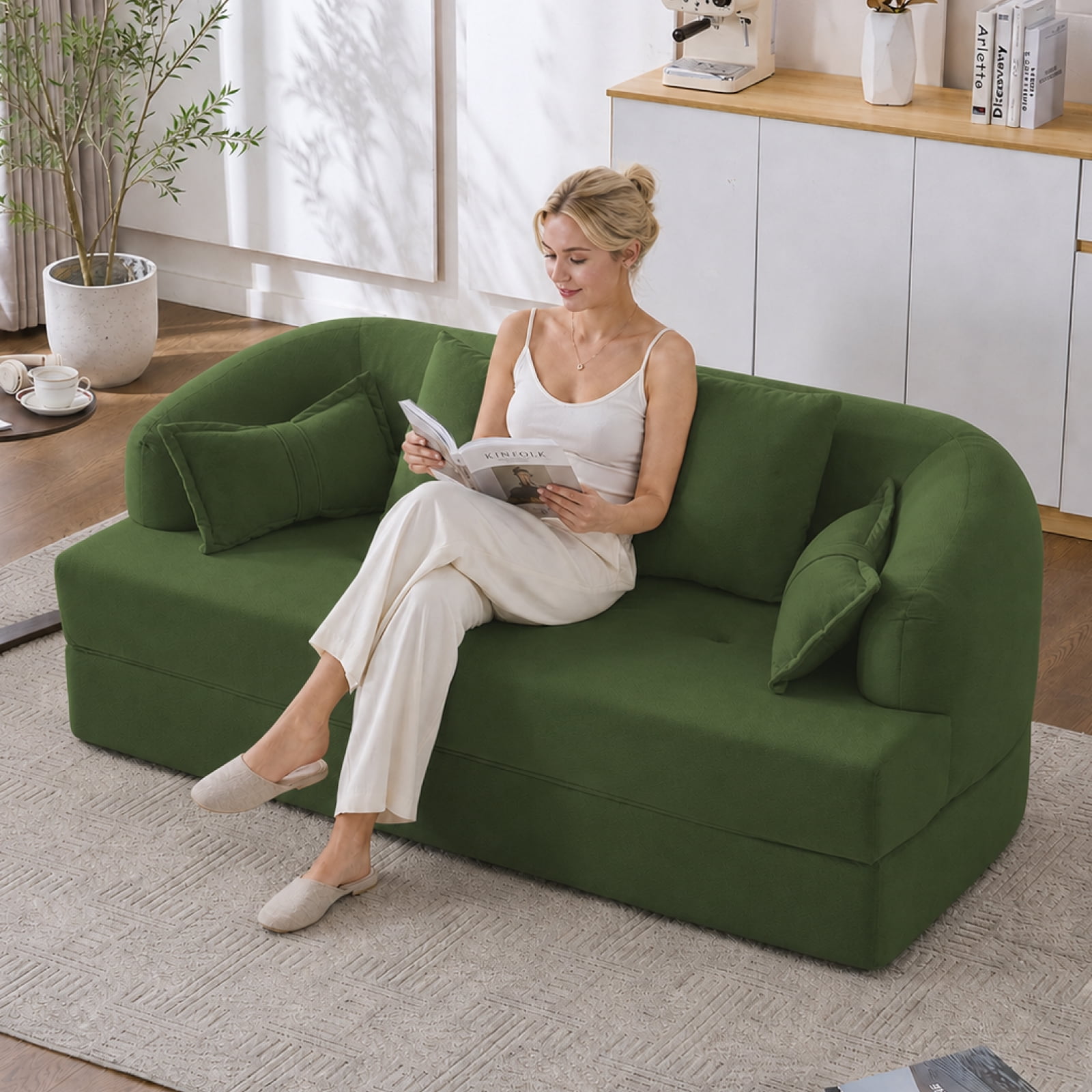 Lunale 70" Convertible Sofa Bed, 2-in-1 Sleeper Sofa, Chenille Boneless Couch for Small Spaces, Green
