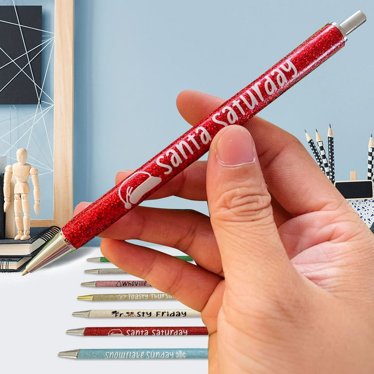 JIASEN 7PCS Funny Pens Ballpoint Pen Set, Christmas Weekday Glitter Pen Set,  Glitter Pen for Daily Writing, Black 1.0 Mm 15ml 