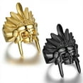thumbnail image 4 of Gold Black Skull Head Titanium Steel Men's Ring, 4 of 4