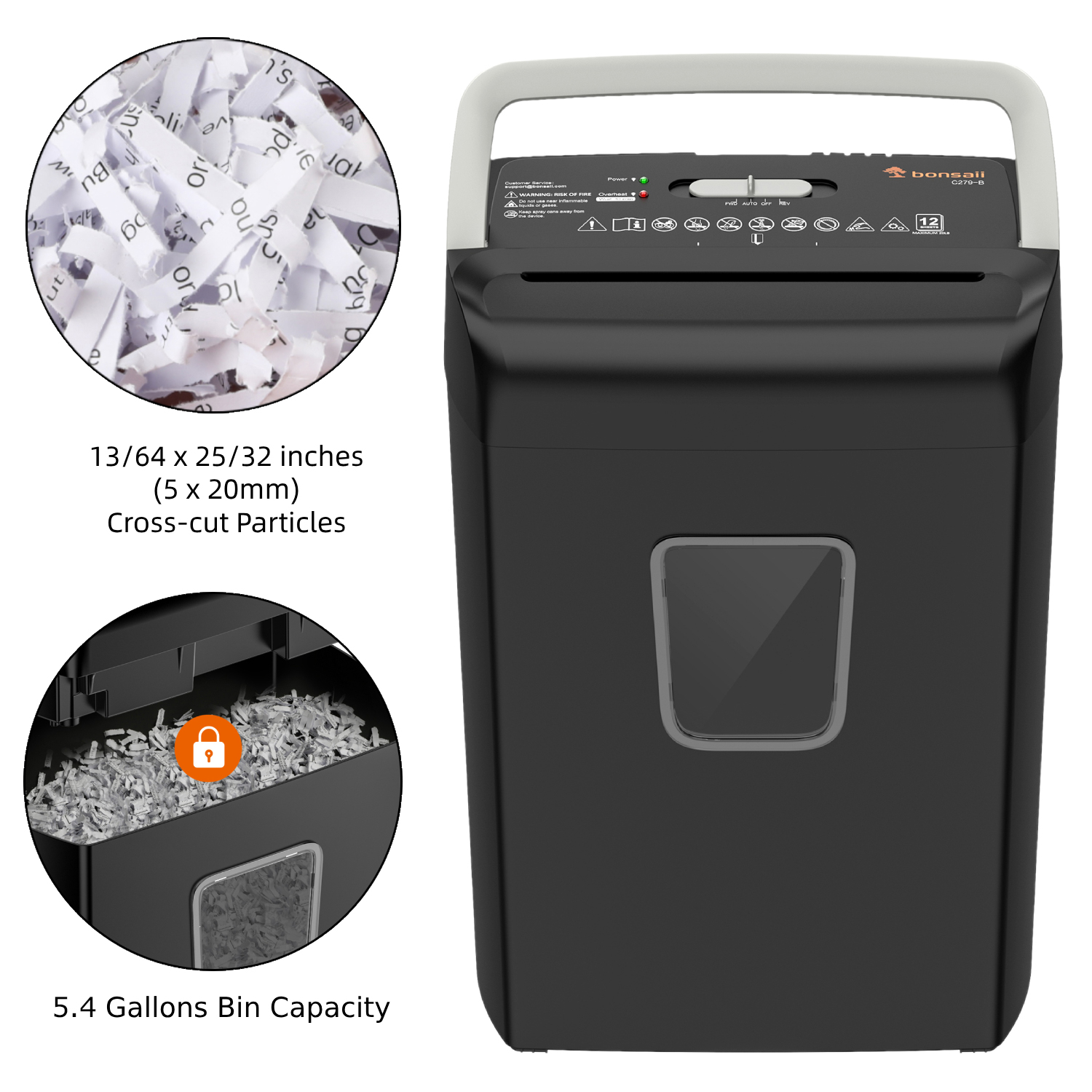 Bonsaii 12-Sheet Cross-Cut Paper Shredder with 5.4 Gallon Bin photo 2