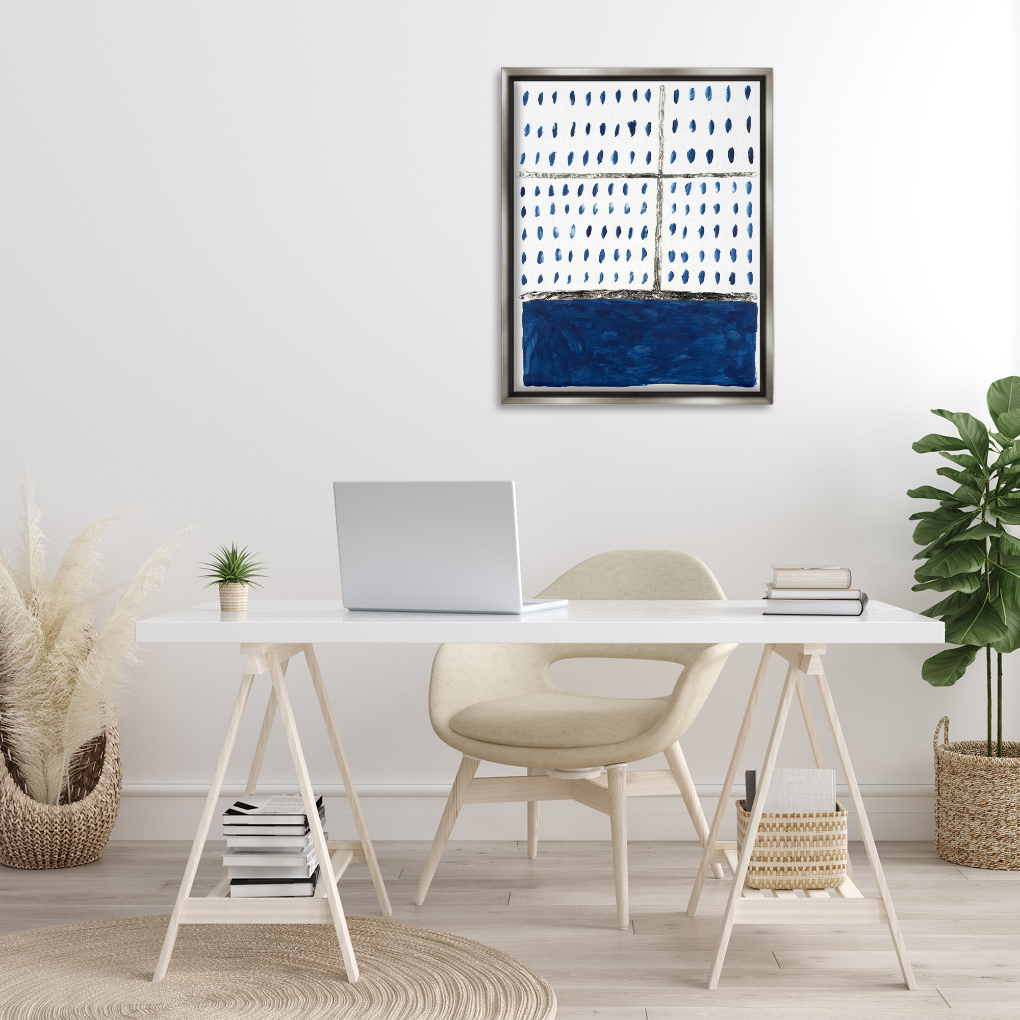 Stupell Industries Dotted Pattern Impression Abstract Painting Gray Floater Framed Canvas Art Print Wall Art, 25 x 31