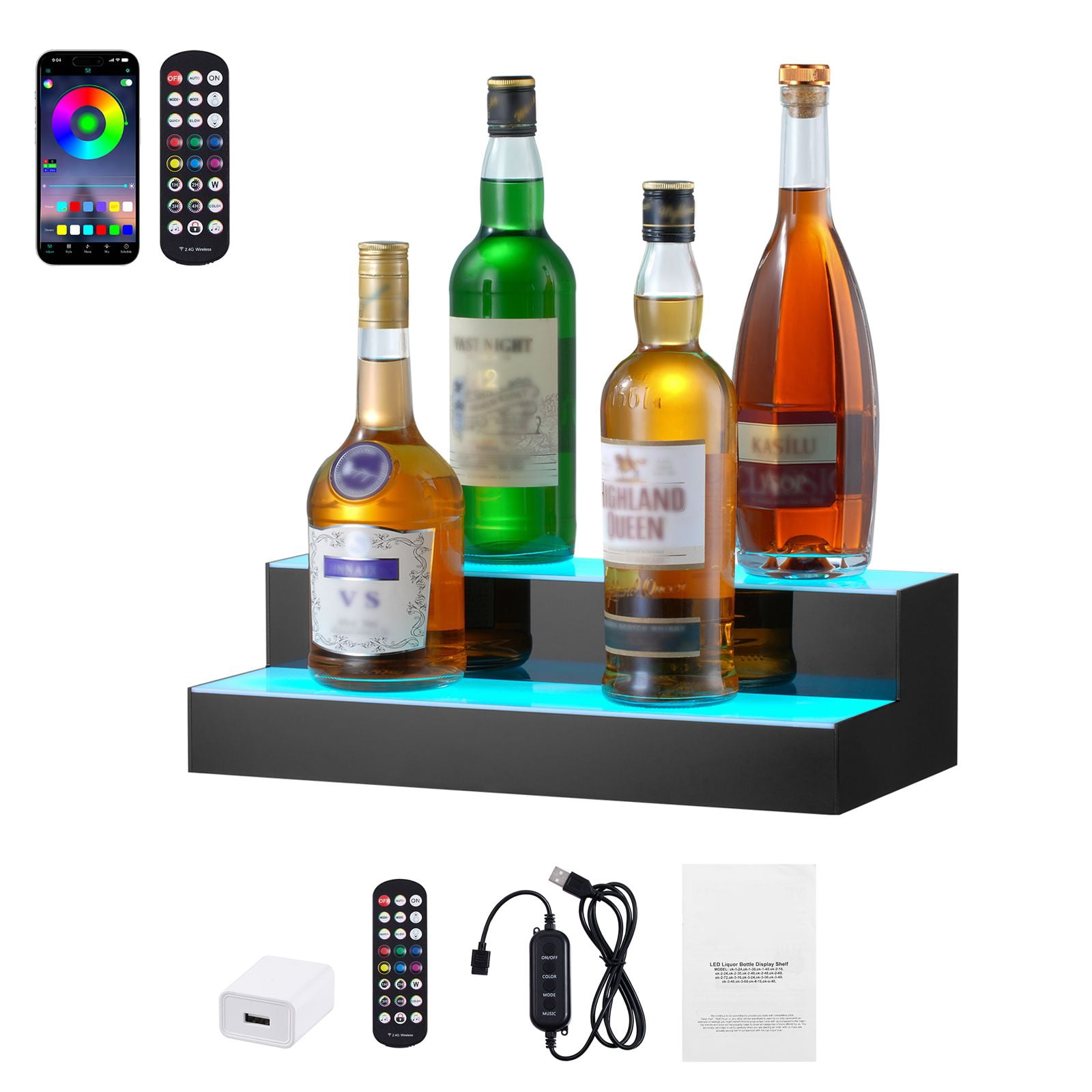LED Lighted Bar Shelf 26ft Remote Control 7 Static Colors 22 Dynamic Colors Music Mode Acrylic for Home Bar Club KTV