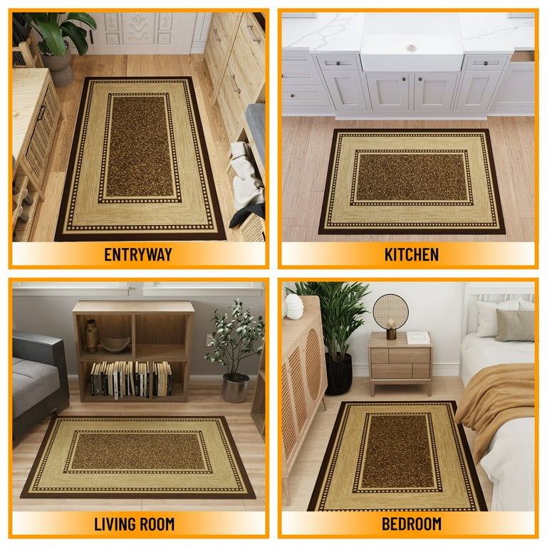 Ottomanson Border Collection Area Rug – 3'3 X 5' – Non-Shed, For Living Room/Bedroom, Border Brown