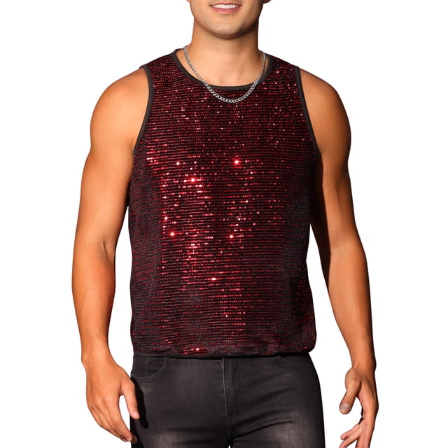 Camiseta sin mangas de lentejuelas INSPIRE CHIC para hombres, cuello redondo, chalecos de fiesta M rojo