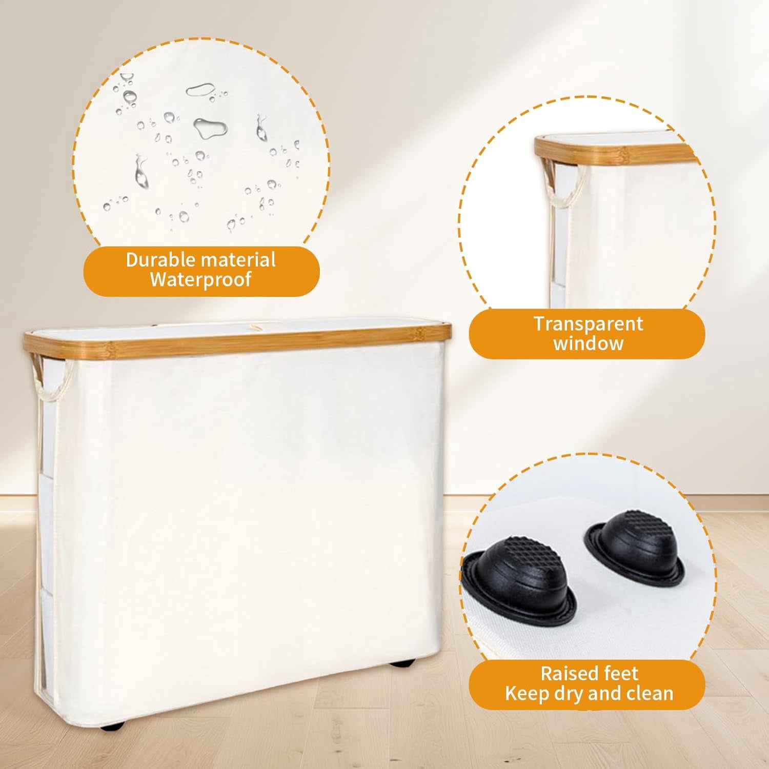 Toilet Paper Storage Toilet Paper Organizer with Lid Free Standing Toilet Paper Bin with Footbase for Bathroom, Bamboo, Collapsible Toilet Paper Container Holder for up to 9 Mega Rolls (Beige)