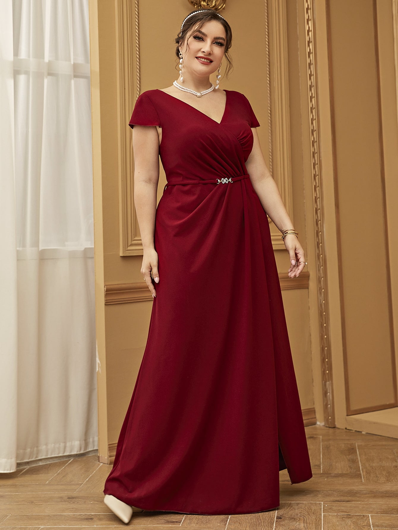 Burgundy Women's Plus Size Surplice 
