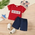 thumbnail image 2 of UAYOTSE Toddler Boys Summer Outfit with a Colorful Geometric Print Short Sleeve T Shirt and Elastic Waistband Shorts 3t boys shorts outfits(2-3 Years,Red), 2 of 5