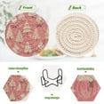 thumbnail image 4 of 6 Pcs Drink Coasters with Holder 3.94in Woven Coasters for Drinks Pink Santa Claus Pattern Coaster Set for Protection Table, 4 of 7