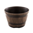 thumbnail image 1 of Rustic Barrel-Style Round Planter, Wood-Inspired Finish Resin Planter with Built-In Drainage System, for Outdoor Patio And Garden Spaces, 1 of 8