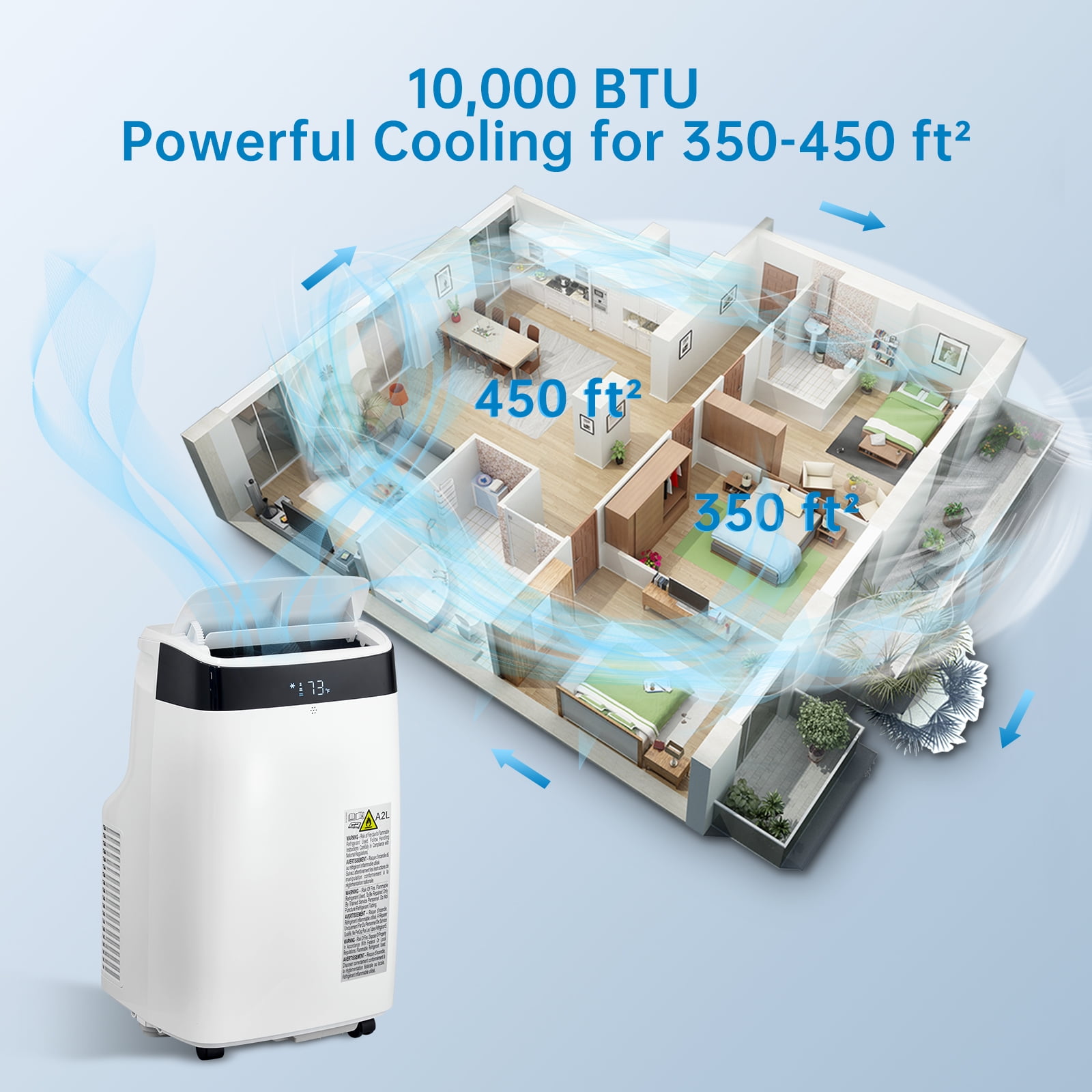 10,000Btu Portable Air Conditioner, 3-in-1 Floor AC Unit With Dehumidifier, Fan, Auto, Sleep Modes, Remote Control & Window Kit Included, 24H Timer